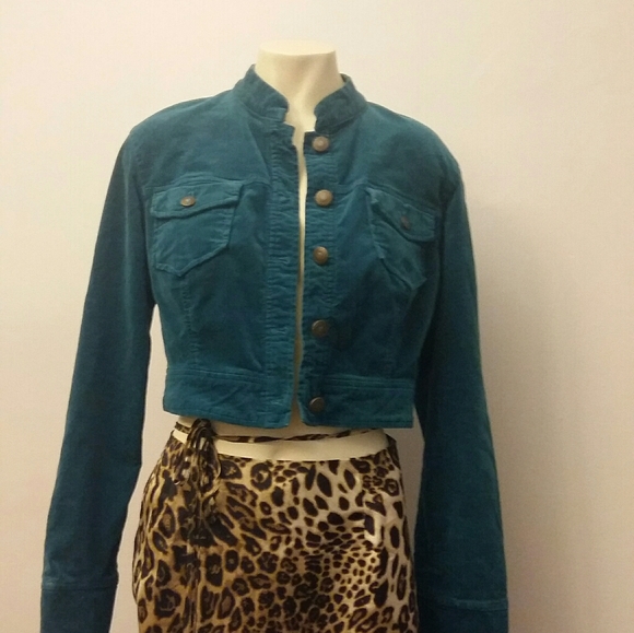 Copper Key Teal Velvet Cropped Jacket - Picture 1 of 12